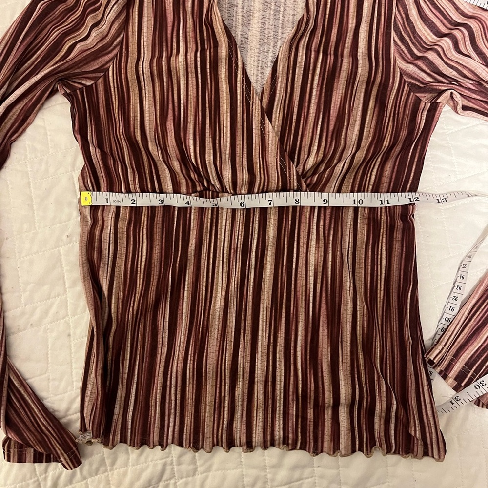 Eyeshadow Brown and White Ribbed Long Sleeve Blouse - Picture 8 of 9